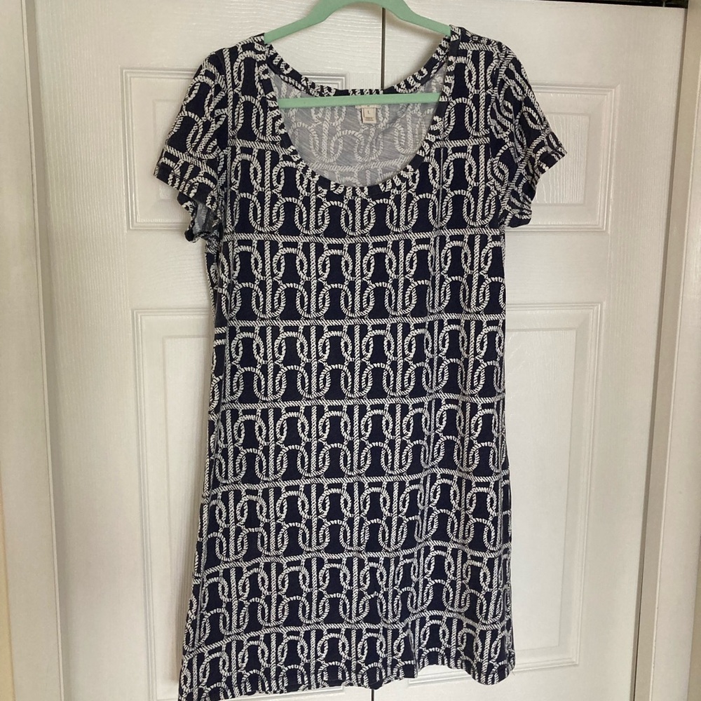 J.Crew navy and white slip on dress Large
